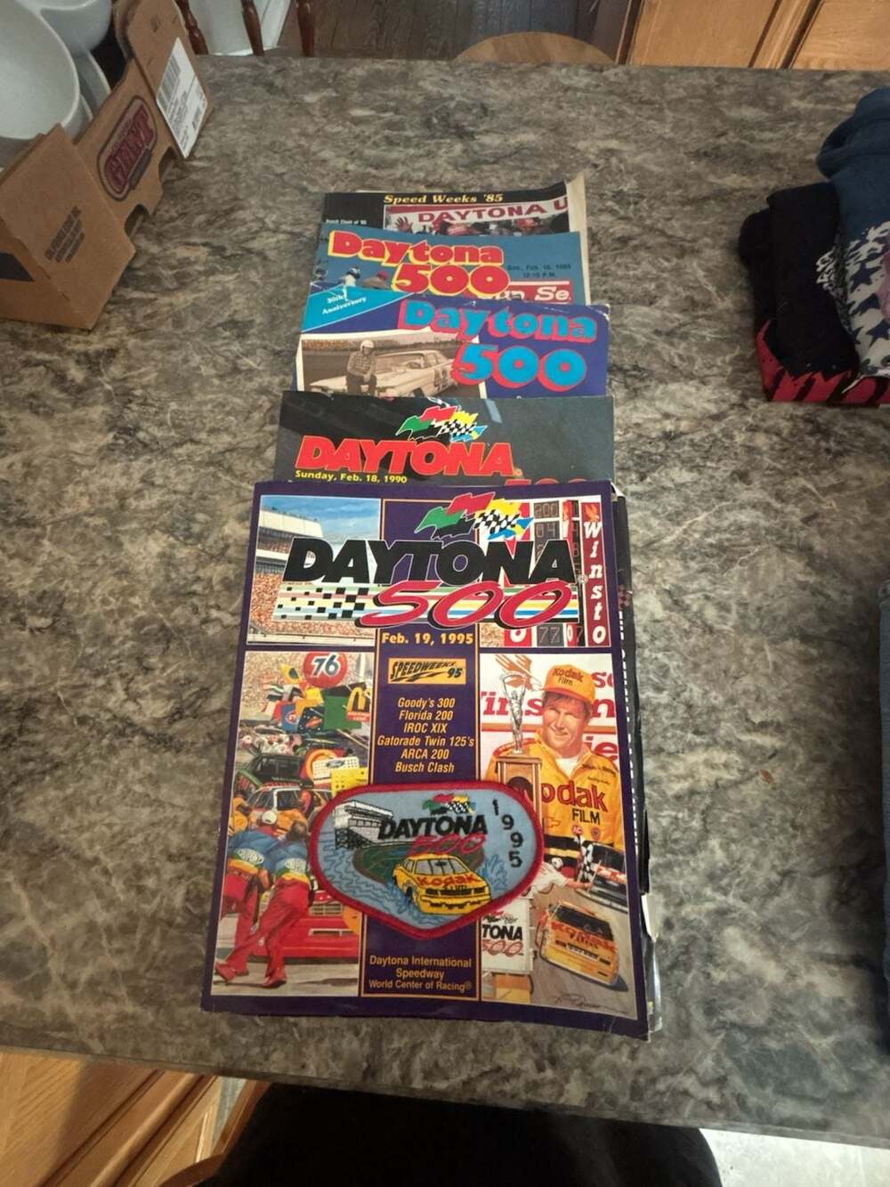 Lot of 5 Vintage NASCAR Daytona 500 Souvenir Race Programs with Collectible Patc
